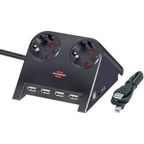 Разклонител 2 x 2P+E с USB хъб и кабел 1.8 m Черен - Brennenstuhl D...