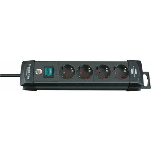 Разклонител 4x 2P+E Premium-Line с ключ и кабел 1.8m Черен - Brenne...