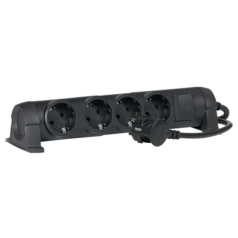 Разклонител 4 x 2P+E с кабел 1.5 m Черен - Legrand Comfort 694604