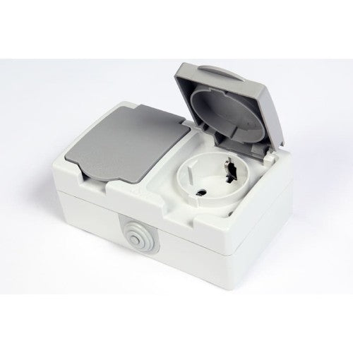 Контакт шуко двоен 2P+E IP54 Сив - Courbi Surface CR32-20014-005