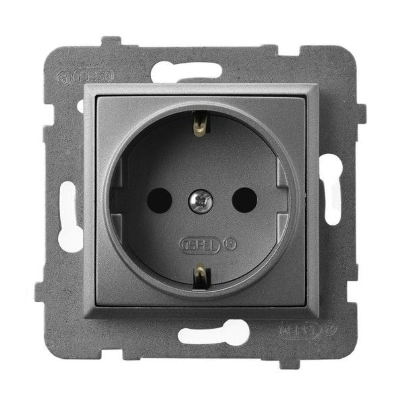 Контакт шуко 2P+E Сив мат - OSPEL Aria GP-1US/m/70