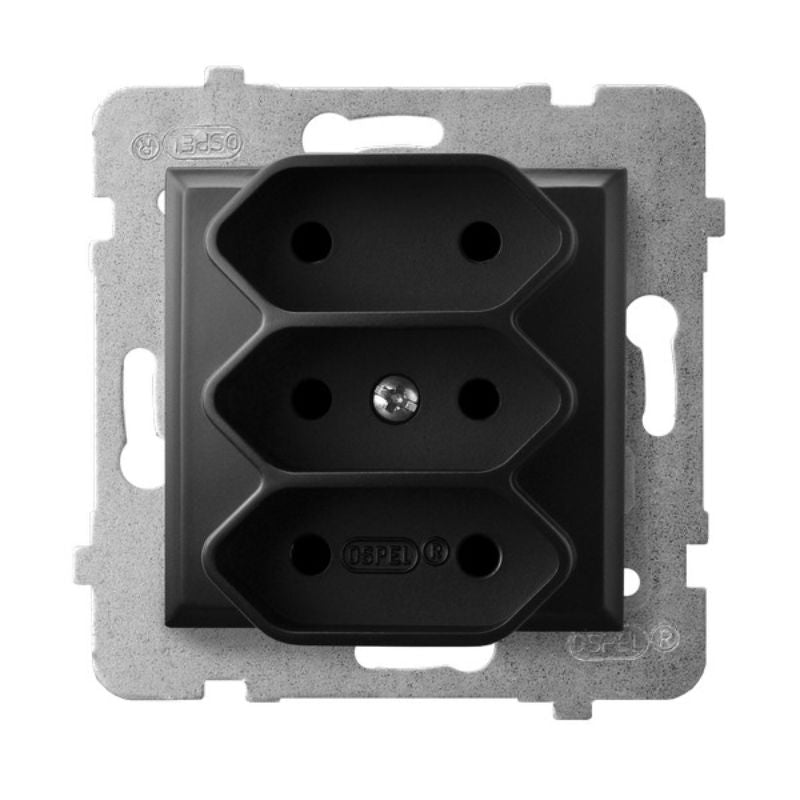 Контакт Euro троен 2P+E Черен - OSPEL Aria GP-3U/m/33