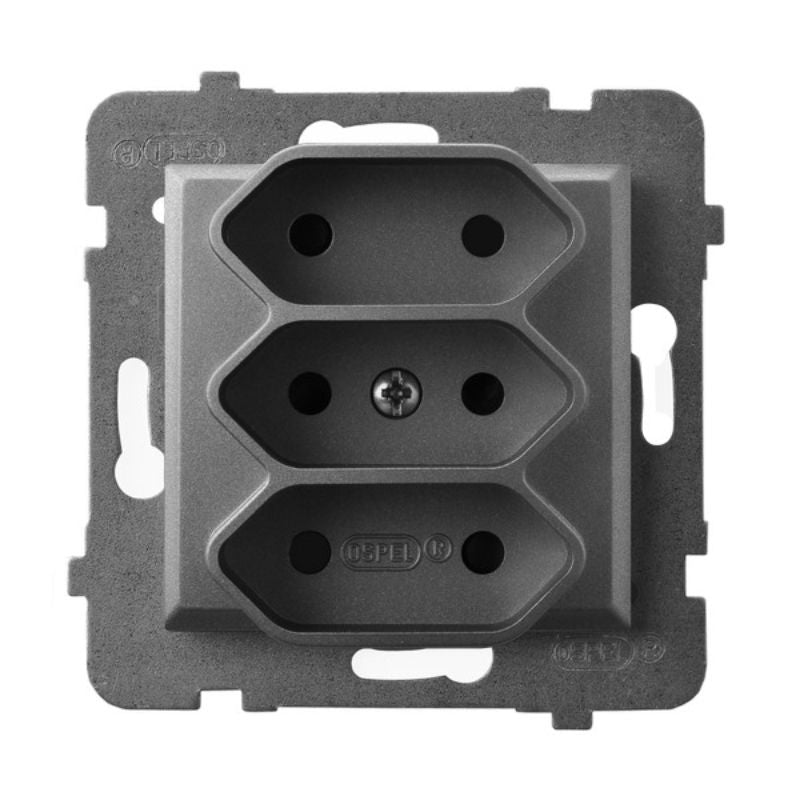 Контакт Euro троен 2P+E Сив мат - OSPEL Aria GP-3U/m/70