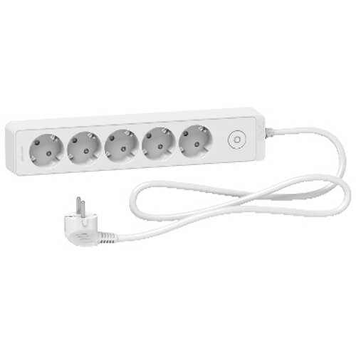 Разклонител шуко 5x 2P+E с ключ и кабел 1.5m Бял - SCHNEIDER ELECTR...