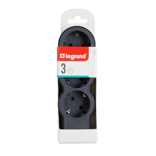Разклонител 3x 2P+E Шуко, без кабел, цвят Черен, Standart - Legrand Standart 694574