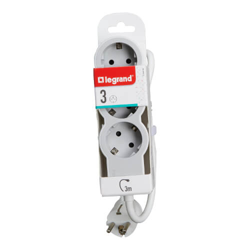 Разклонител 3x 2P+E Шуко, с кабел 3m, цвят Бял - Legrand Standart 6...