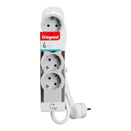 Разклонител 4x 2P+E Шуко, с кабел 1.5m, цвят Бял - Legrand Standart...
