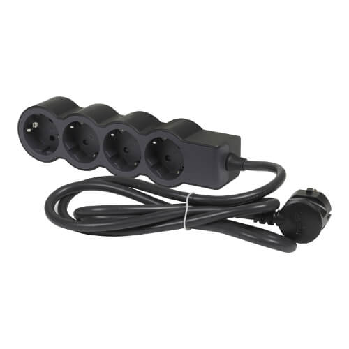 Разклонител 4x 2P+E Шуко, с кабел 1.5m, цвят Черен - Legrand Standa...