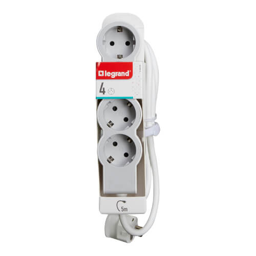 Разклонител 4x 2P+E Шуко, с кабел 5m, цвят Бял - Legrand Standart 694569
