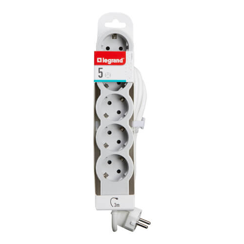 Разклонител 5x 2P+E Шуко, с кабел 3m, цвят Бял - Legrand Standart 694563