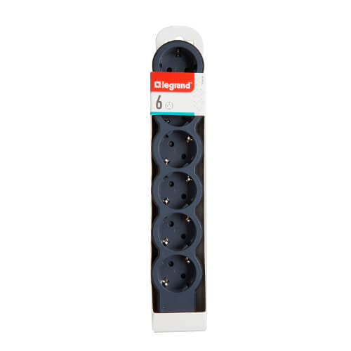 Разклонител 6x 2P+E Шуко, без кабел, цвят Черен - Legrand Standart...