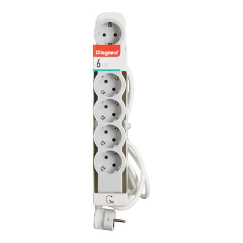 Разклонител 6x 2P+E Шуко, с кабел 3m, цвят Бял - Legrand Standart 694565