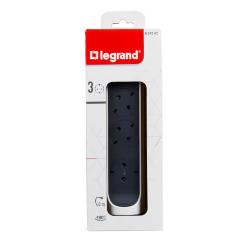 Разклонител 3x 2P+E Шуко, бутон ON/OFF, без кабел, цвят Бял/тъмносив - Legrand Premium 694543