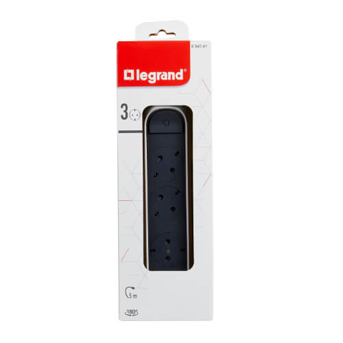Разклонител 3x 2P+E Шуко, бутон ON/OFF, с кабел 5m, цвят Бял/тъмносив - Legrand Premium 694541