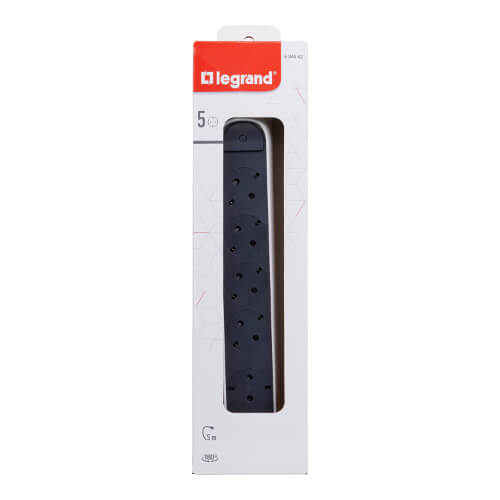 Разклонител 5x 2P+E Шуко, бутон ON/OFF, с кабел 5m, цвят Бял/тъмносив - Legrand Premium 694542