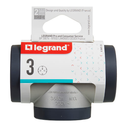 Адаптер 3x 2P+E Шуко, Т-образен, цвят Алуминий/тъмносив - Legrand Premium 694523