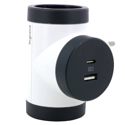 Адаптер 2x 2P+E Шуко, Т-образен, 2x USB тип A+C 3A 15W, въртящ, цвят Бял/тъмносив - Legrand Premium 694522