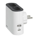 Адаптер за контакт 2x 2P еврощепсел 6A и 2 странични гнезда USB тип A+C 15W 3A, цвят Бял/сив - Legrand Standart 49401