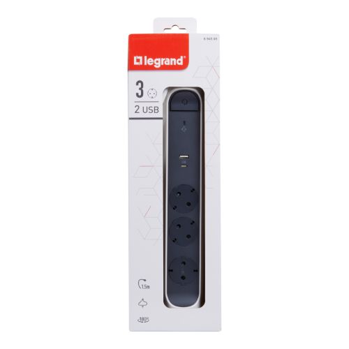 Разклонител 3x 2P+E Шуко, защита от пренапрежение, 2x USB тип A+C 3...