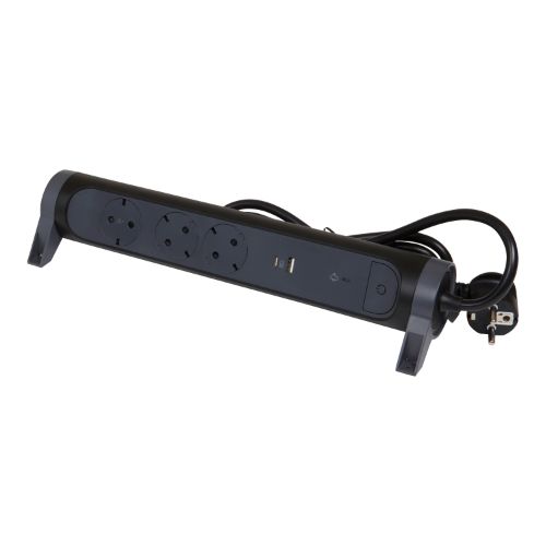 Разклонител 3x 2P+E Шуко, защита от пренапрежение, 2x USB тип A+C 3...