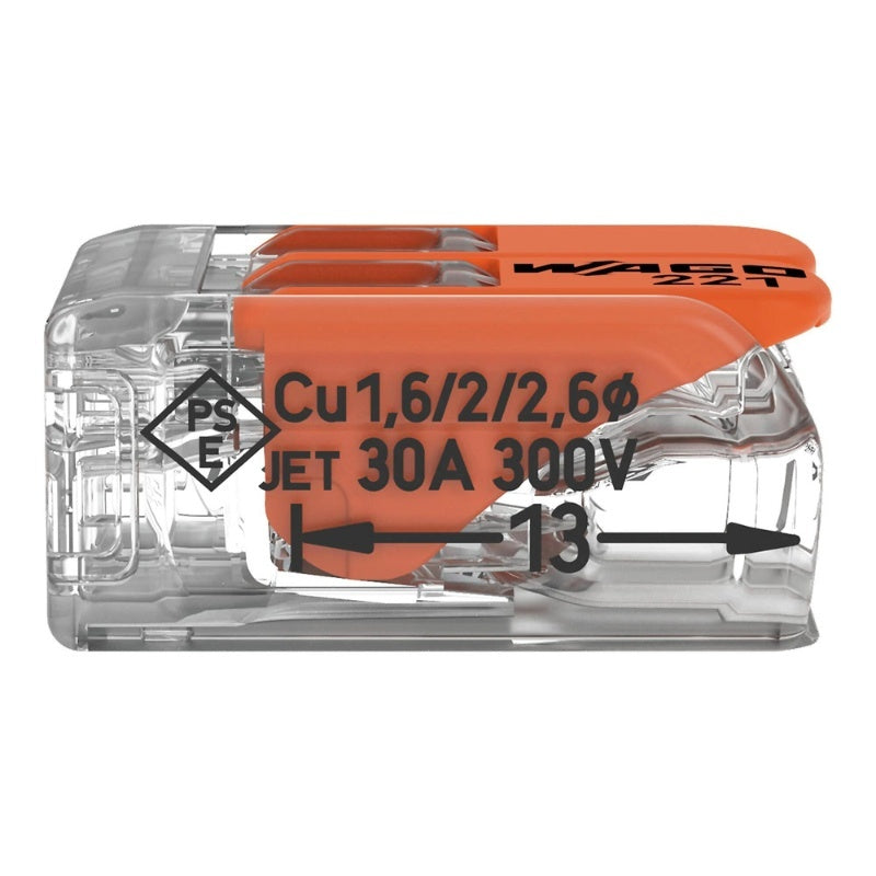 Бърза връзка Compact, за всички видове проводници от 0,5 до 6 mm² - 2-ка - Wago Compact 221-612