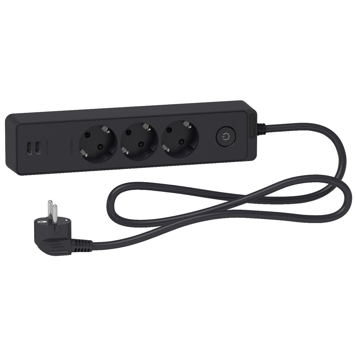 Разклонител шуко 3x 2P+E с 2x USB порт с ключ и и кабел 1.5m Антрац...