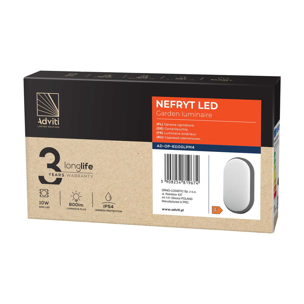 LED аплик/плафон-овал 10W 800lm 4000K, Ra>80, IP54, сив - ORNO NEFRYT AD-OP-6110GLPM4