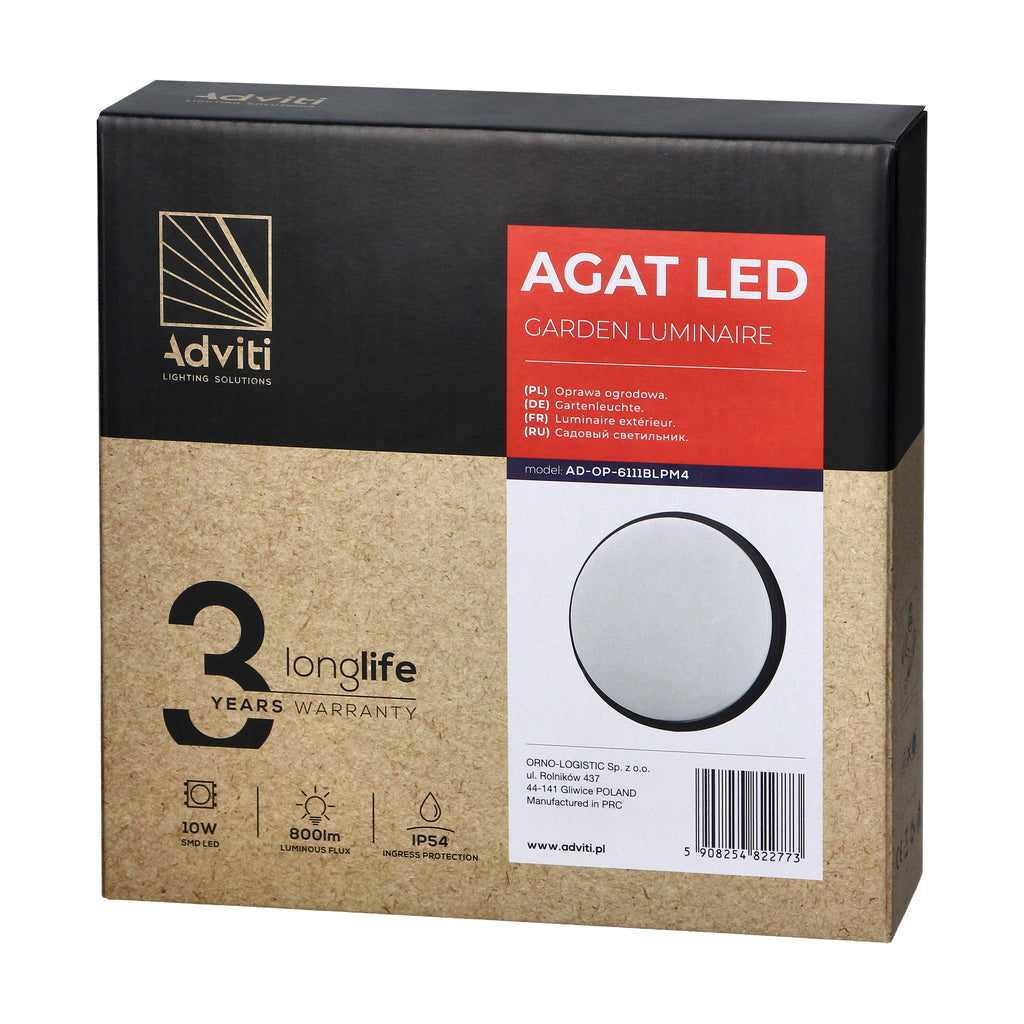 LED декоративен аплик /плафон 10W 800lm 4000K, Ra>80, IP54, черен - ORNO AGAT AD-OP-6111BLPM4