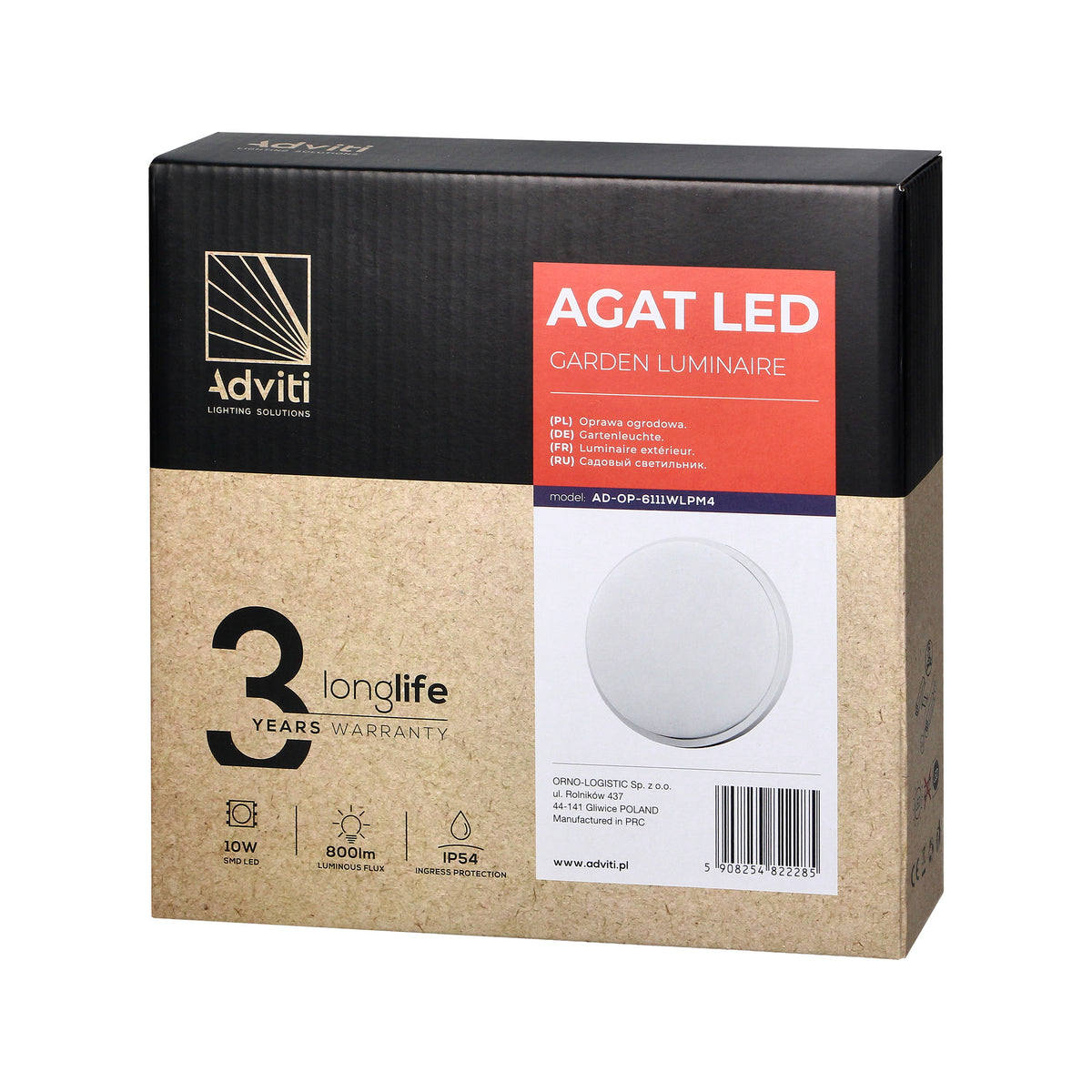 LED декоративен аплик /плафон 10W 800lm 4000K, Ra>80, IP54, бял - ORNO AGAT AD-OP-6111WLPM4