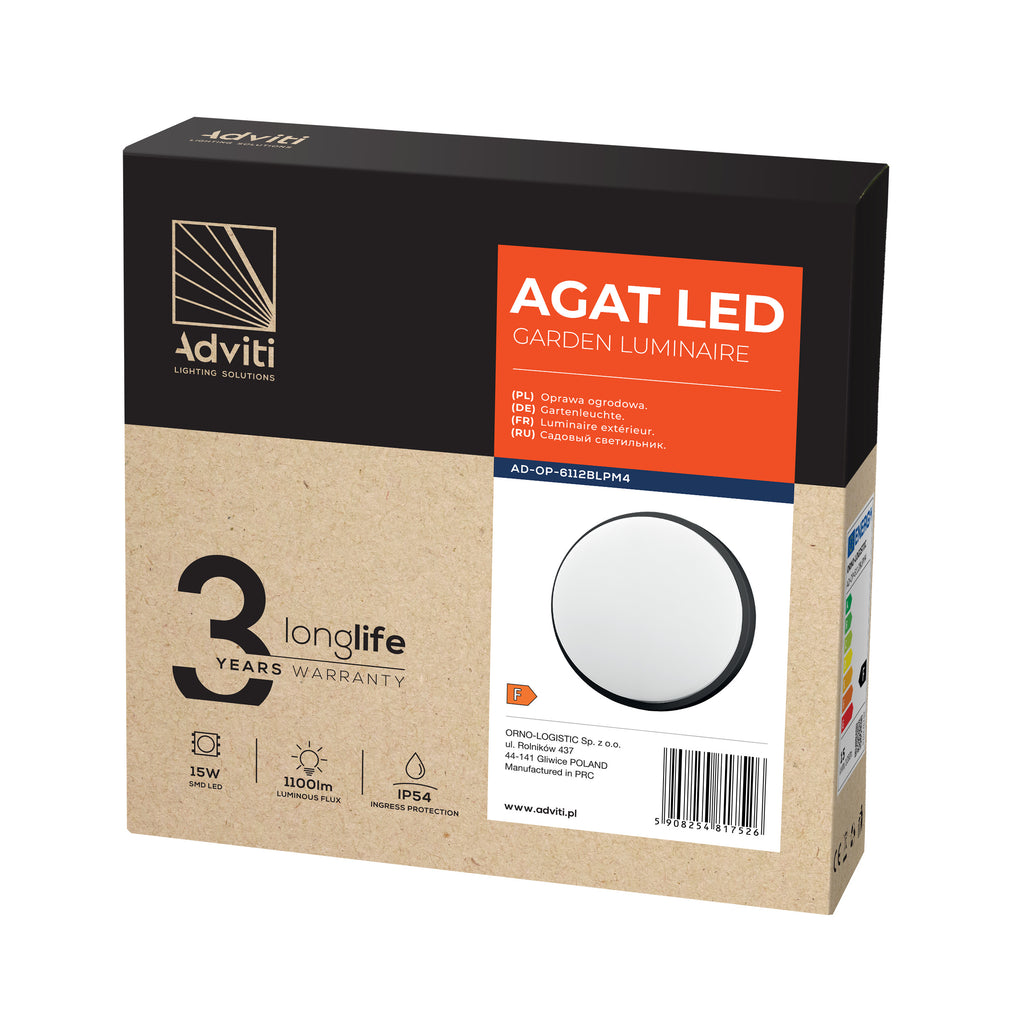 LED декоративен аплик /плафон 15W 1100lm 4000K, Ra>80, IP54, черен - ORNO AGAT AD-OP-6112BLPM4