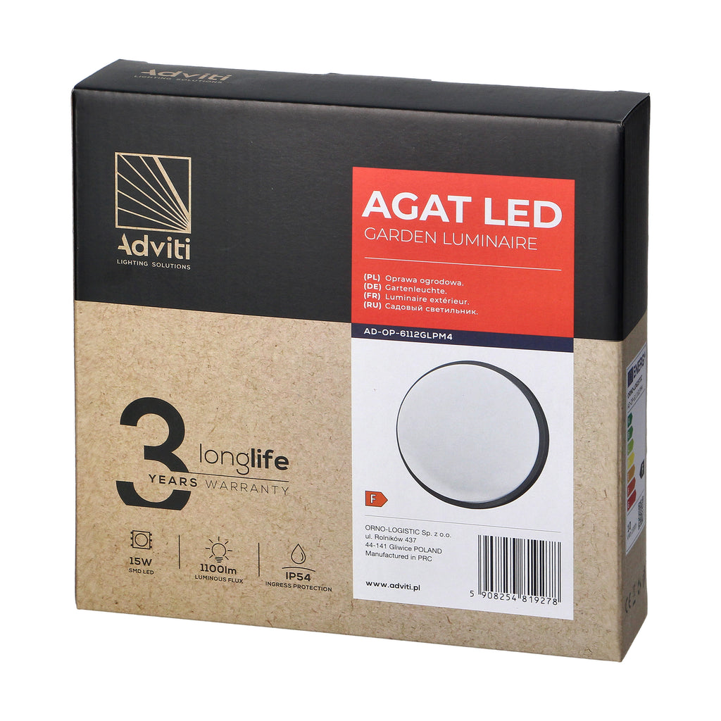 LED декоративен аплик /плафон 15W 1100lm 4000K, Ra>80, IP54, сив - ORNO AGAT AD-OP-6112GLPM4