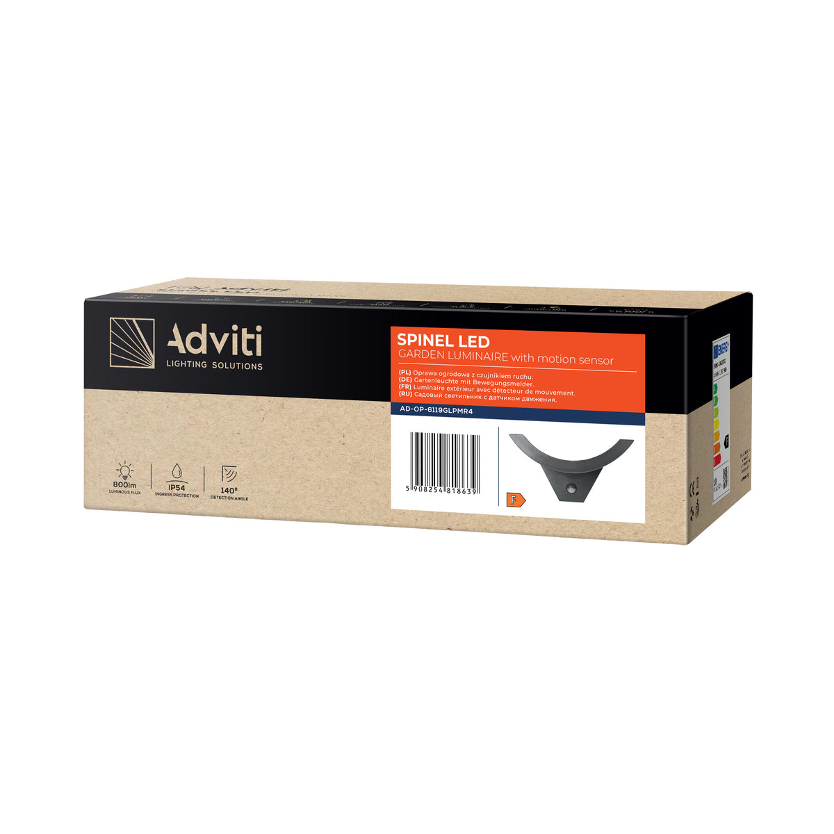 LED декоративен аплик 10W 800lm 4000K, Ra>80, IP54, с PIR 140° , сив - ORNO SPINEL AD-OP-6119GLPMR4