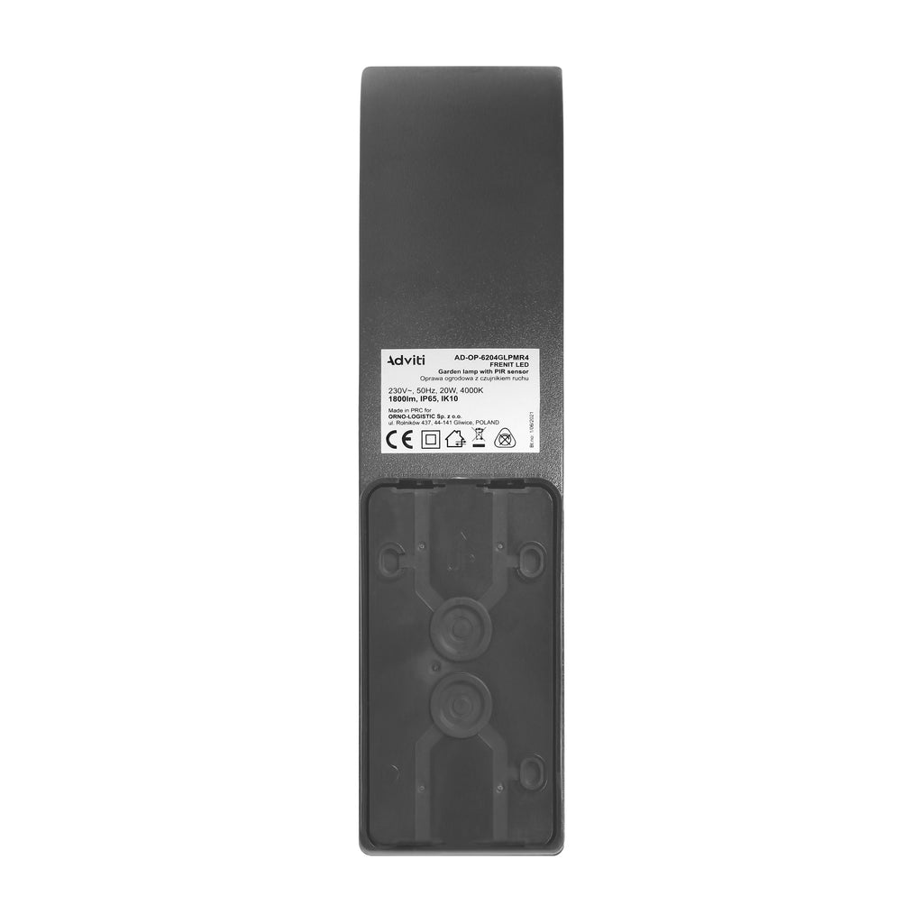 LED декоративен аплик 20W 2000lm 4000K, Ra>80, с PIR, IP65, черен - ORNO FENIT AD-OP-6204GLPMR4