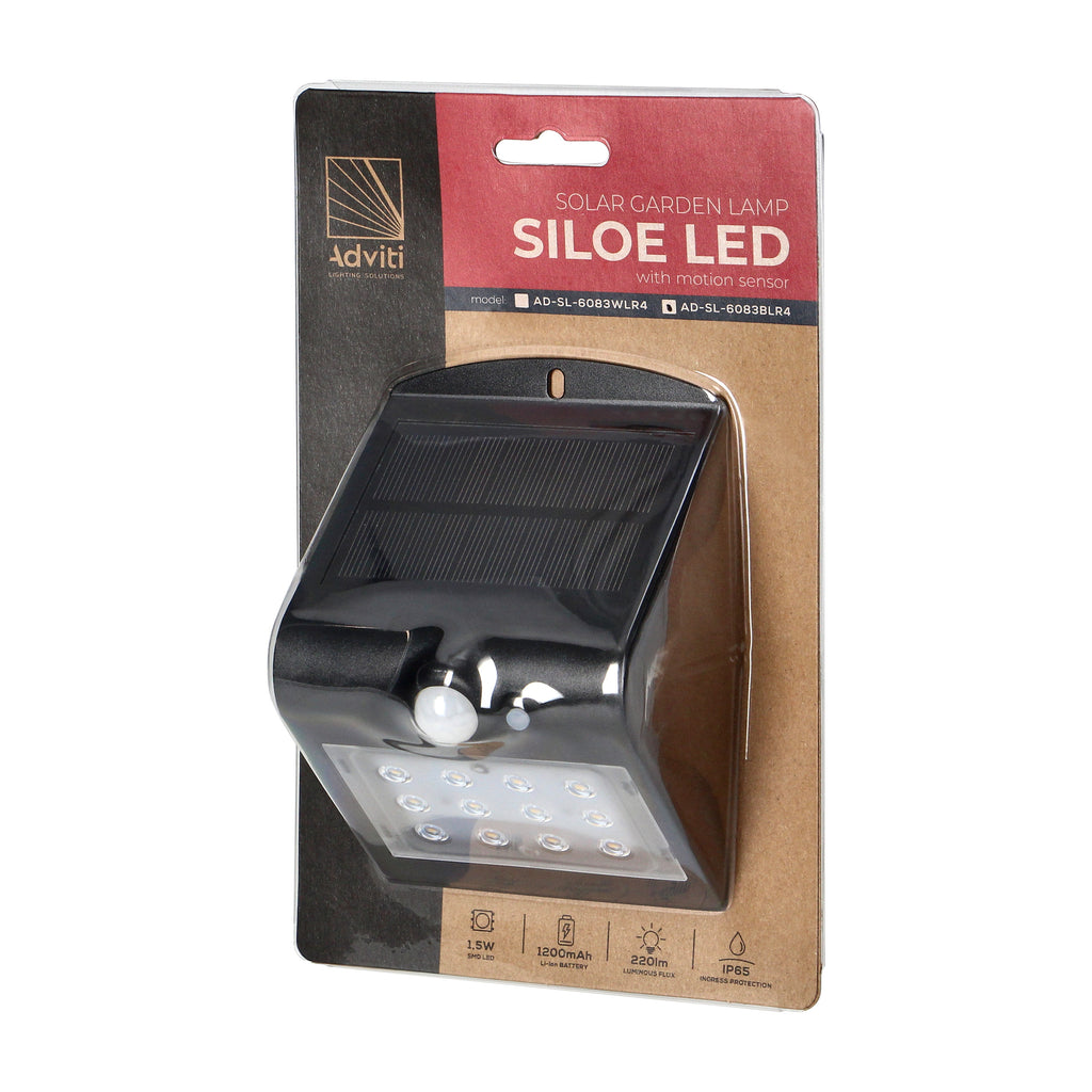 LED соларна лампа 1,5W 190lm , Ra>80, IP65, с PIR 120° , черен - ORNO SILOE AD-SL-6083BLR4