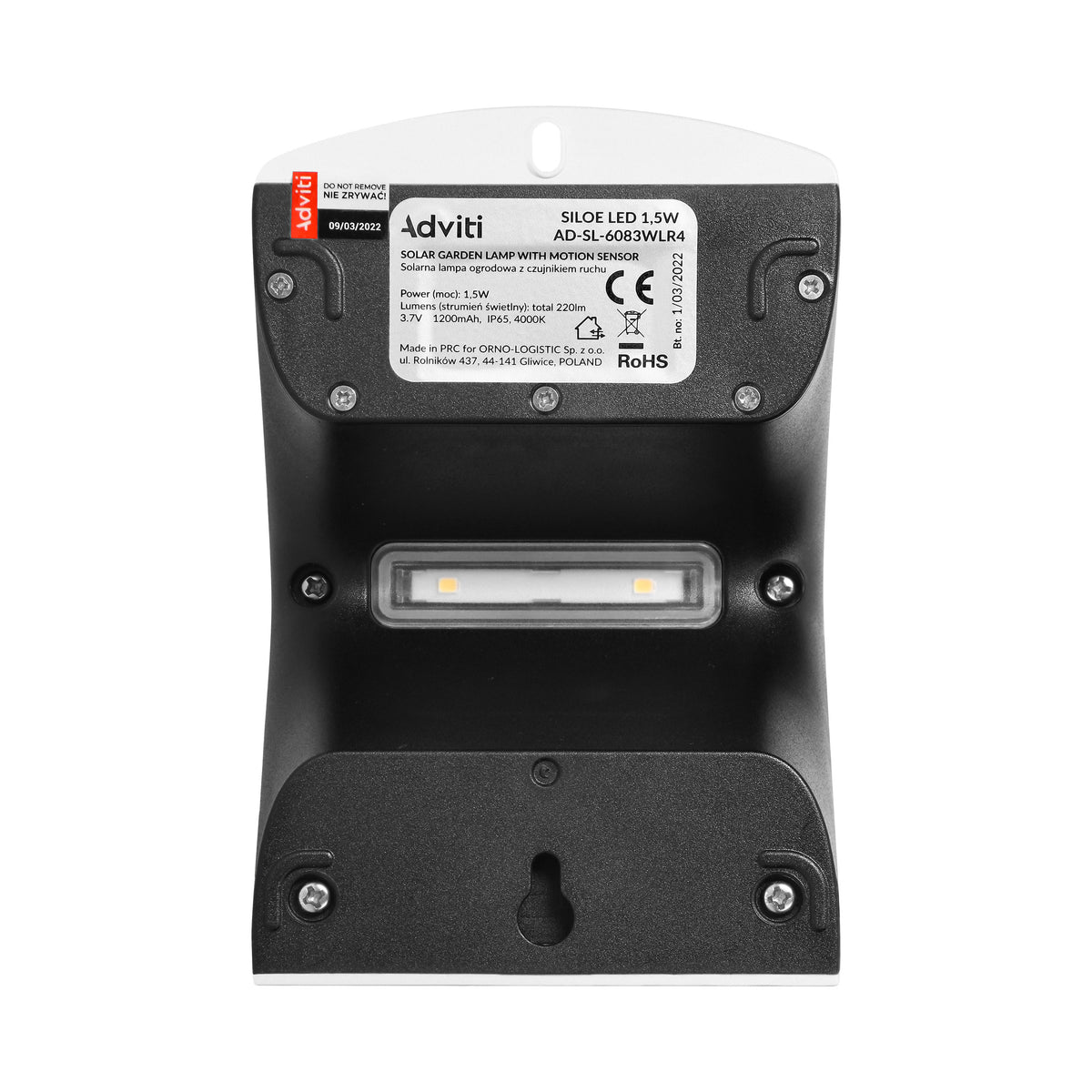 LED соларна лампа 1,5W 190lm , Ra>80, IP65, с PIR 120° , сив - ORNO SILOE AD-SL-6083WLR4