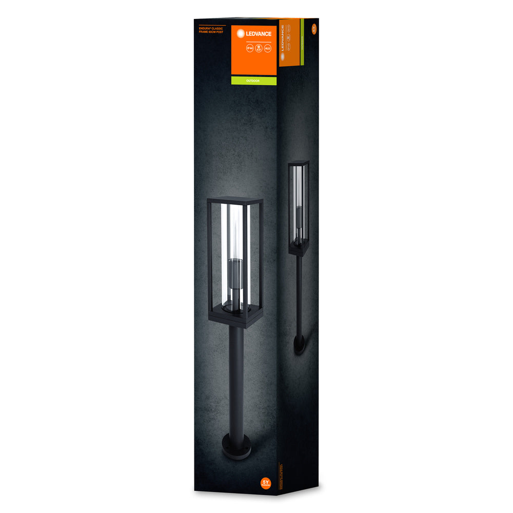 Градински осветител, ENDURA FRAME, с крушка E27, 220V, монтаж Земя/Повърхностен, корпус Алуминий /цвят Тъмно сив, разсейвател Стъкло, IP44 - LEDVANCE ENDURA® FRAME 60cm Post E27 LED554412