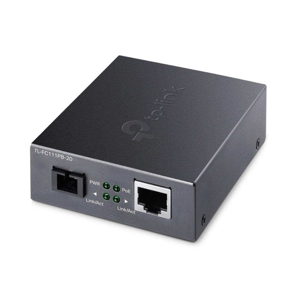 Медиен конвертор, 10/100 Mbps WDM 20км, 1 Poe порт, SC конектор, Си...