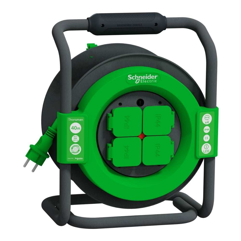 Кабелна макара 4x 2P+E Шуко 40m H07RN-F 3G1.5 с термозащита IP44 - SCHNEIDER ELECTRIC Thorsman IMT33158