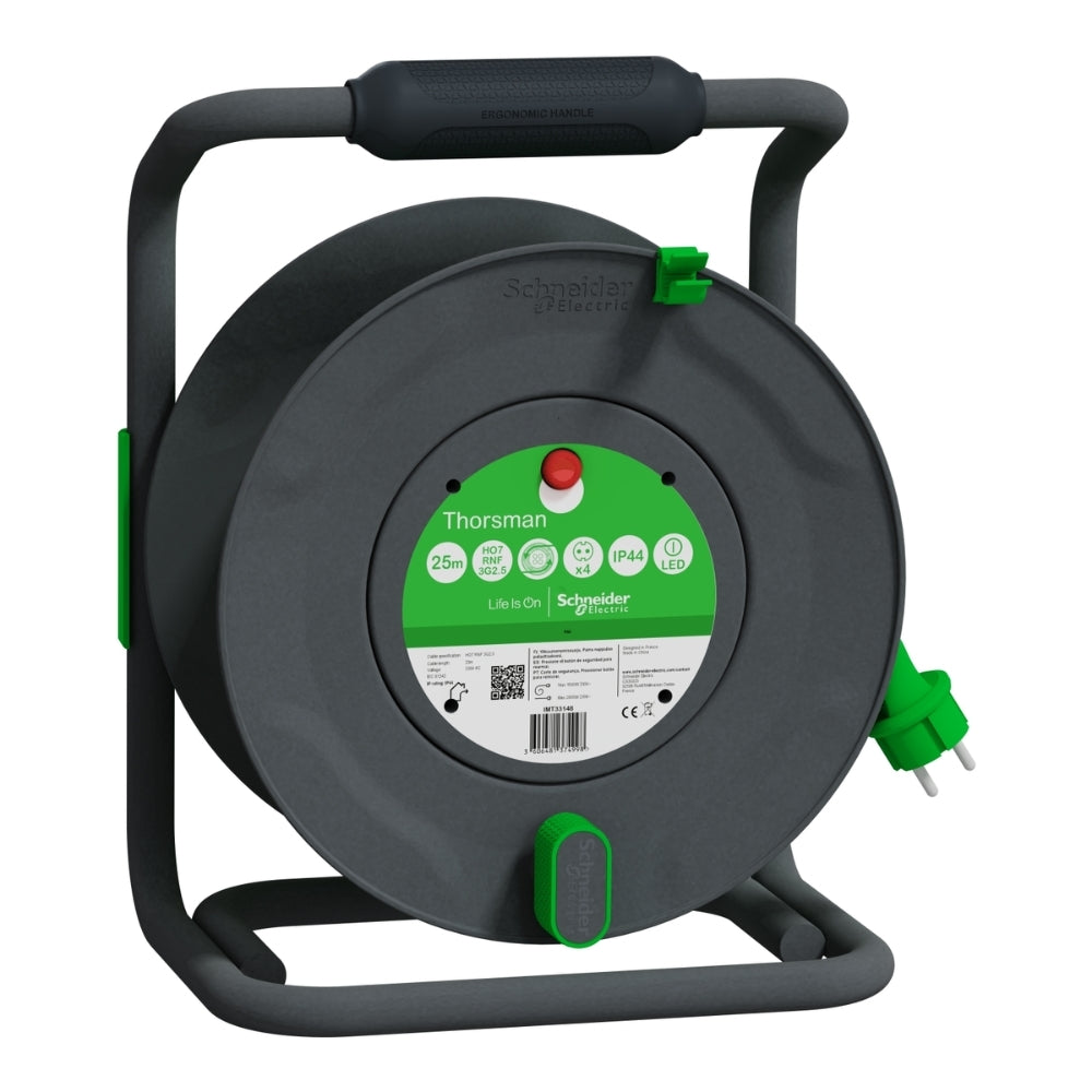 Кабелна макара 4x 2P+E Шуко 25m H07RN-F 3G2.5 с термозащита IP44 - SCHNEIDER ELECTRIC Thorsman IMT33148