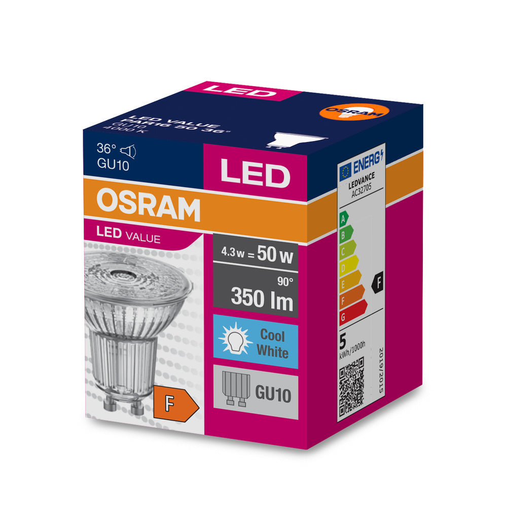LED лампа, рефлекторна Тип PAR16 4,3W 350lm 4000K 220V GU10 Ra≥80 36°  недимируема - OSRAM LED VALUE PAR16 LED055155