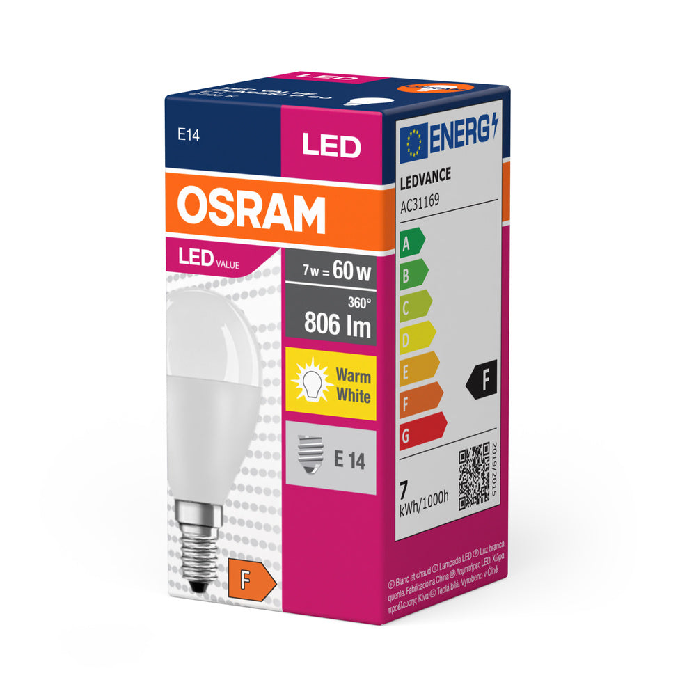 LED лампа Тип P 7.5W 806lm 2700K 220V E14 Ra≥80, сфера мат недимируема - OSRAM LED VALUE CLASSIC P LED152939