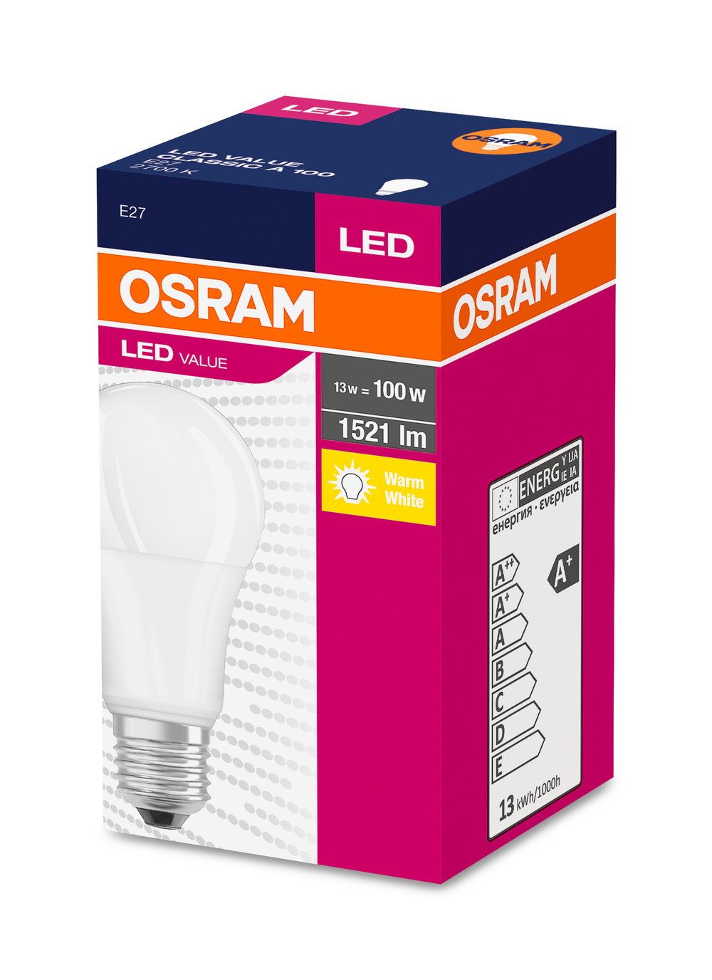 LED лампа Тип A 13W 1521lm 2700K 220V E27 Ra≥80 мат недимируема - OSRAM LED VALUE CLASSIC A LED971097