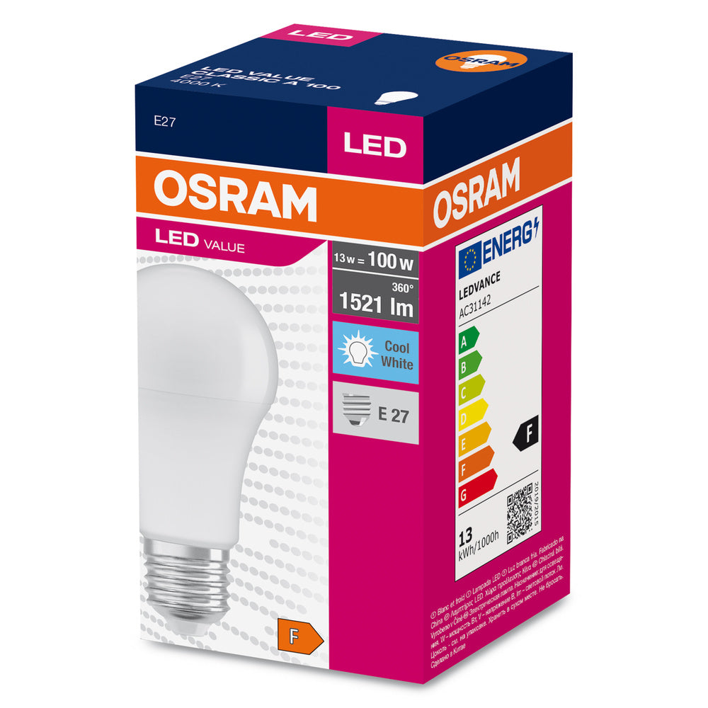 LED лампа Тип A 13W 1521lm 4000K 220V E27 Ra≥80 мат недимируема - OSRAM LED VALUE CLASSIC A LED973428