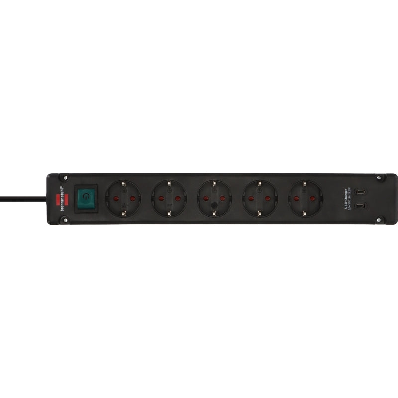 Разклонител 5x 2P+E и 2x USB C 3100mA 15.5W стенен монтаж с ключ и...