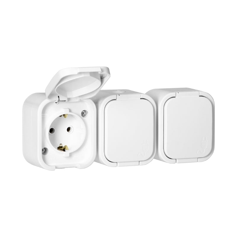 Контакт Шуко троен ОМ 3x 2P+E 16A IP54 Бял - Orno Series B2 OR-OE-7...