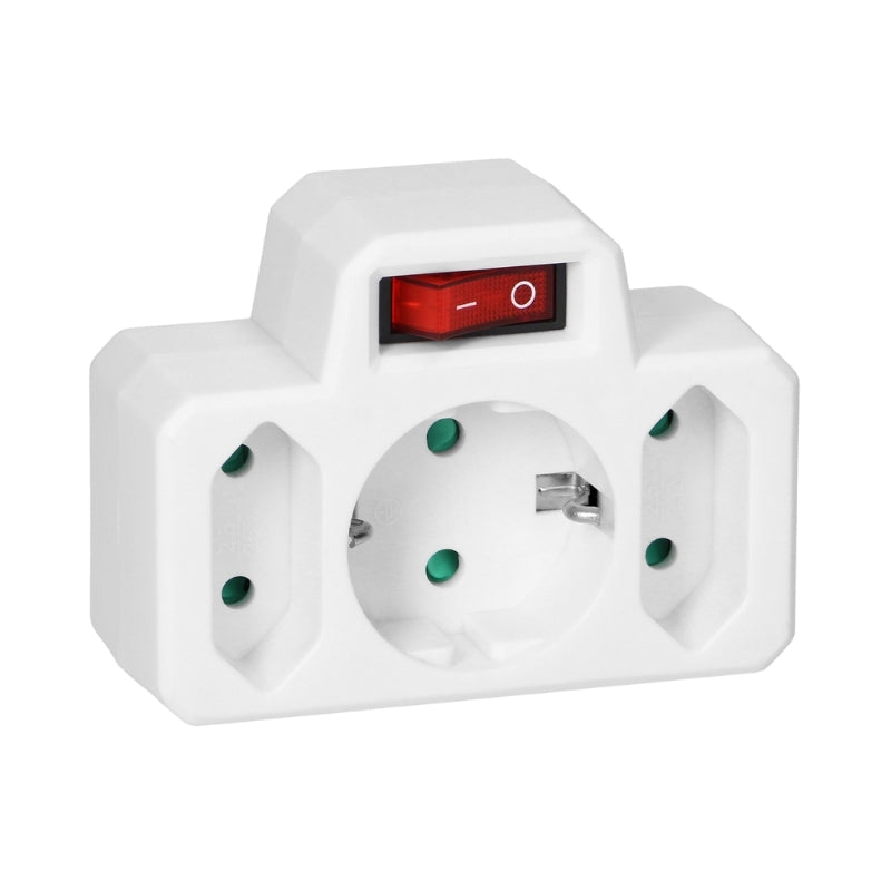 Адаптер за контакт 2x 2P Евро контакт и 1x 2P+E Шуко с ключ I/O Бял...