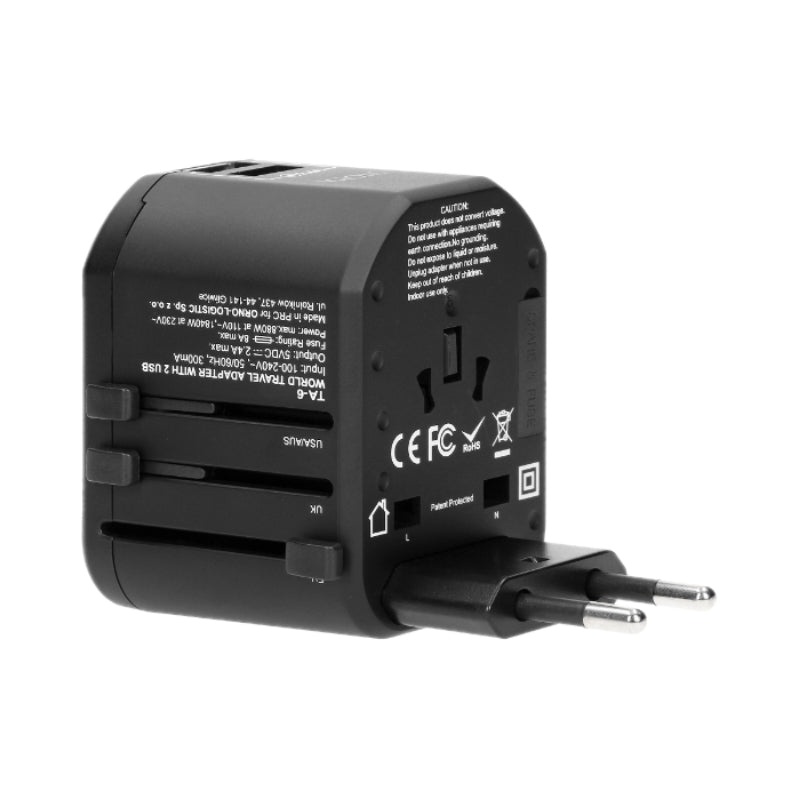 Преходен адаптер универсален USA/UK/EURO/AUS с 2x USB порт 5V 2.4A...