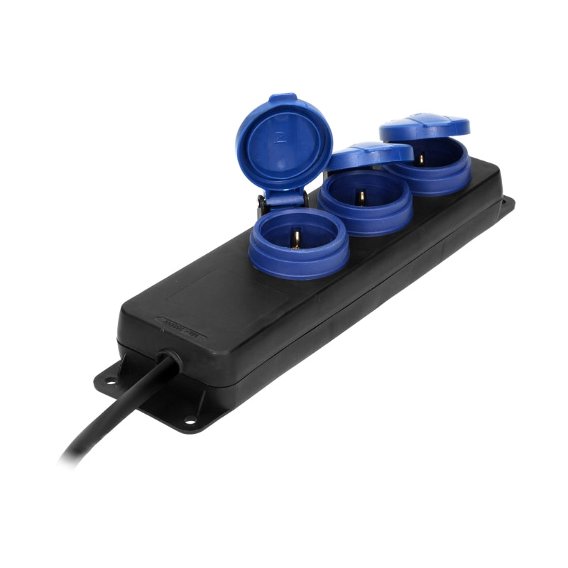 Разклонител Heavy-duty 3x 2P+E със защитни капаци и кабел 3m IP44 Ч...