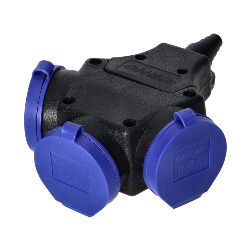 Щекер троен 3x 2P+E Шуко с капачки IP44 Черен - Orno OR-AE-13209(GS)