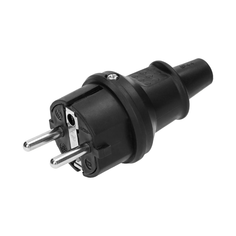 Щепсел 2P+Е 16A гумиран прав IP44 Mini Черен - Orno OR-AE-13222